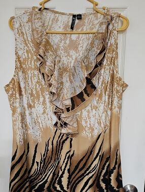 Milano Beige White Black Ruffle V-Neck Animal-Print Camisole
